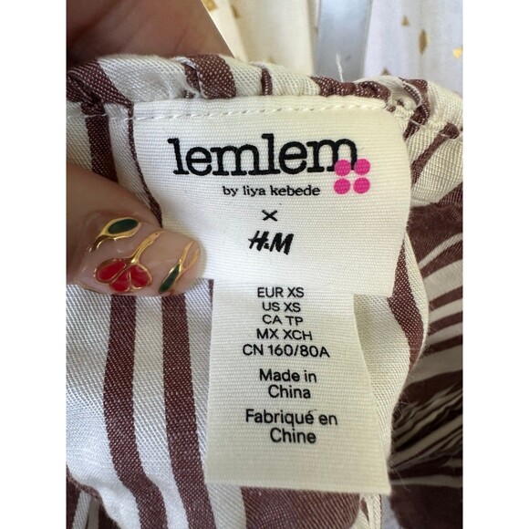 Lemlem + H&M Women's Linen Blend Stripe Elastic Hem Adjustable Strap Crop Top XS - Picture 7 of 9